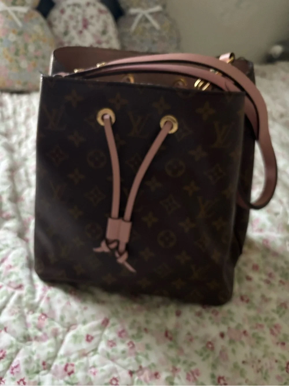 Louis Vuitton Monogram Bucket Bag with Pink Trim